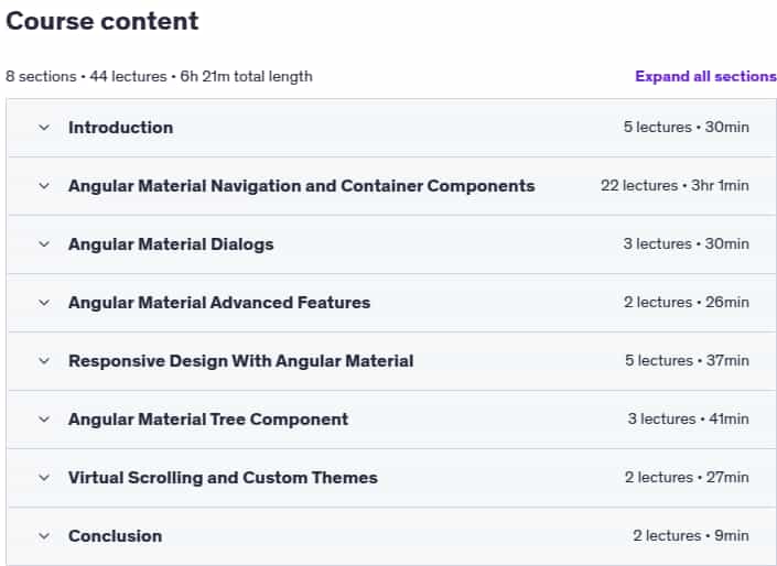 Course topics · Angular Material In Depth (Angular 20) 2025-6