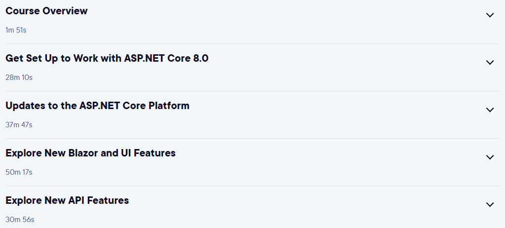 Course topics · Pluralsight — What’s New in ASP.NET Core 8.0 2023-9