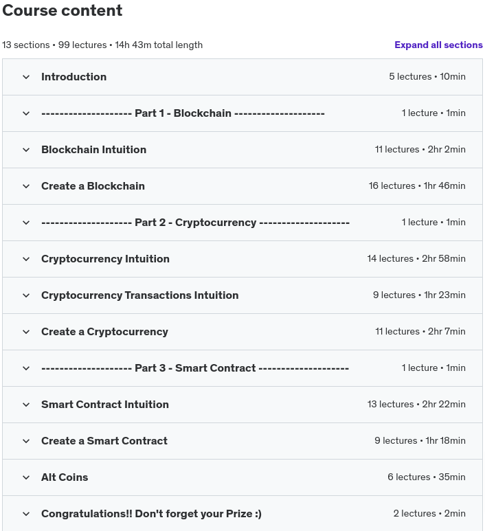 Course topics · Blockchain A-Z: Build a Blockchain, a Crypto + ChatGPT Prize 2024-11