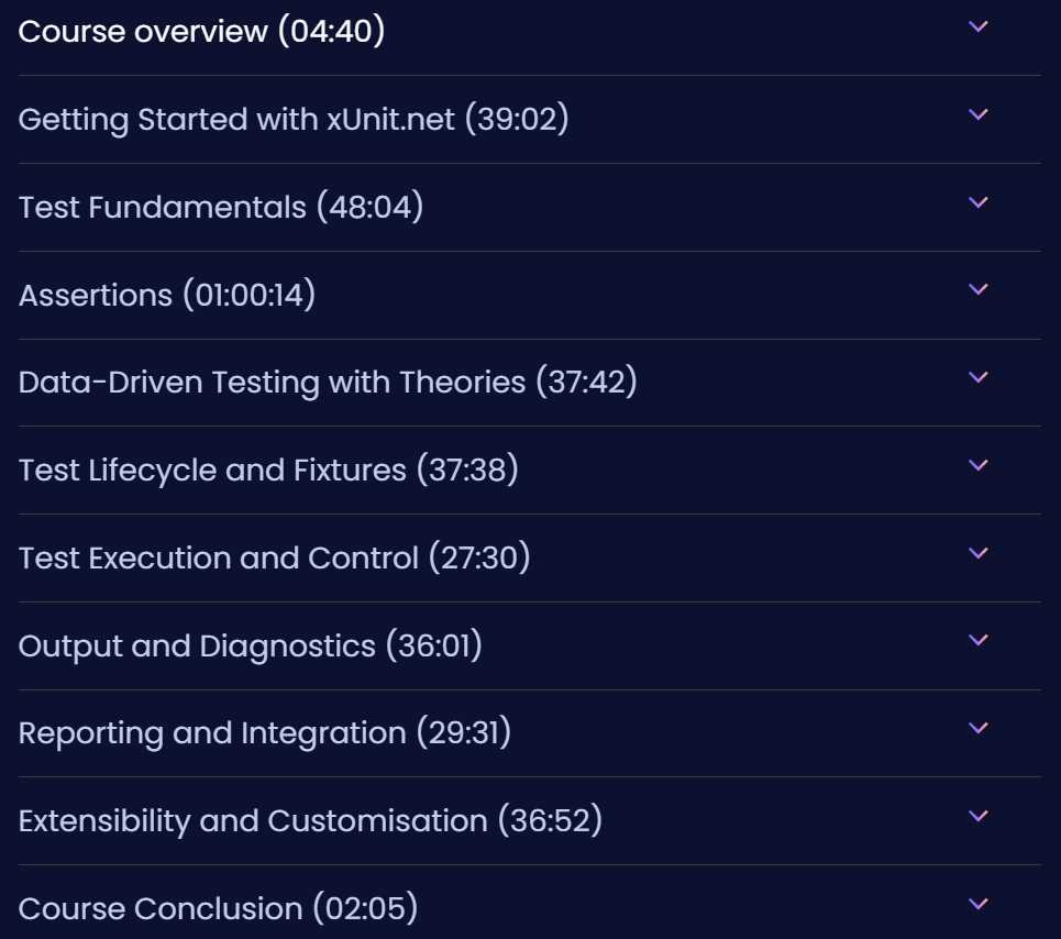 Course topics · Dometrain — From Zero to Hero: Testing with xUnit in C# 2025-9