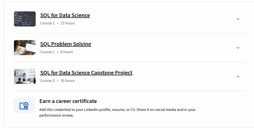 Course topics · Coursera — Learn SQL Basics for Data Science Specialization 2025-8