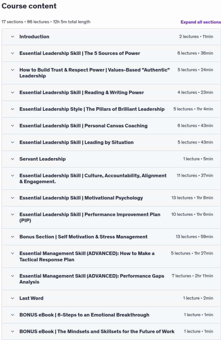 Course topics · Udemy — 5 Basic Leadership Styles + 5 Essential Management Skills 2025-1