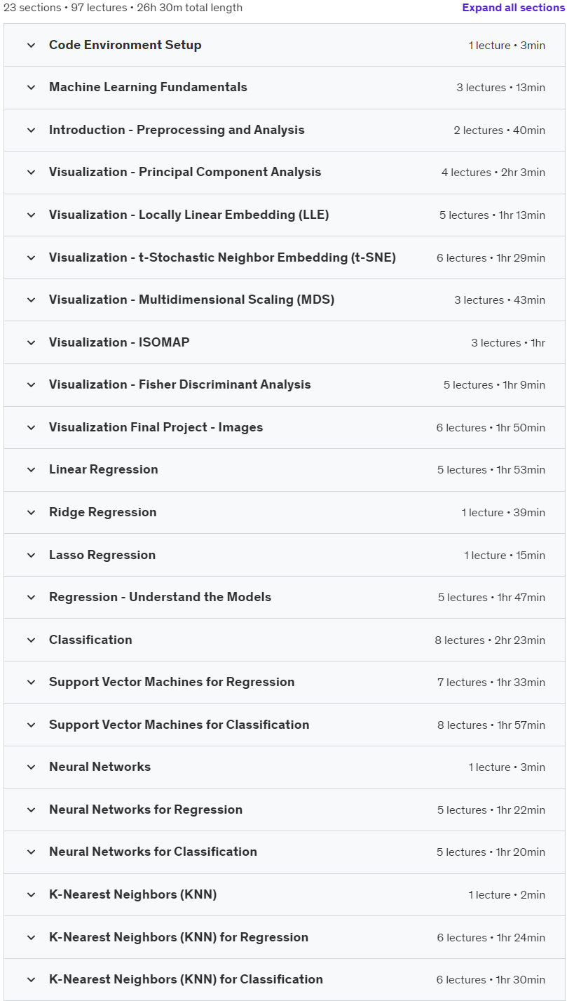 Course topics · The Complete Machine Learning Course: From Zero to Expert! 2023-2