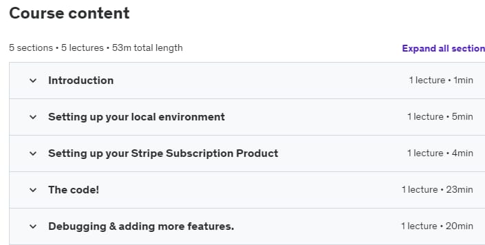 Course topics · Coding Stripe Subscriptions with NodeJS 2024-6