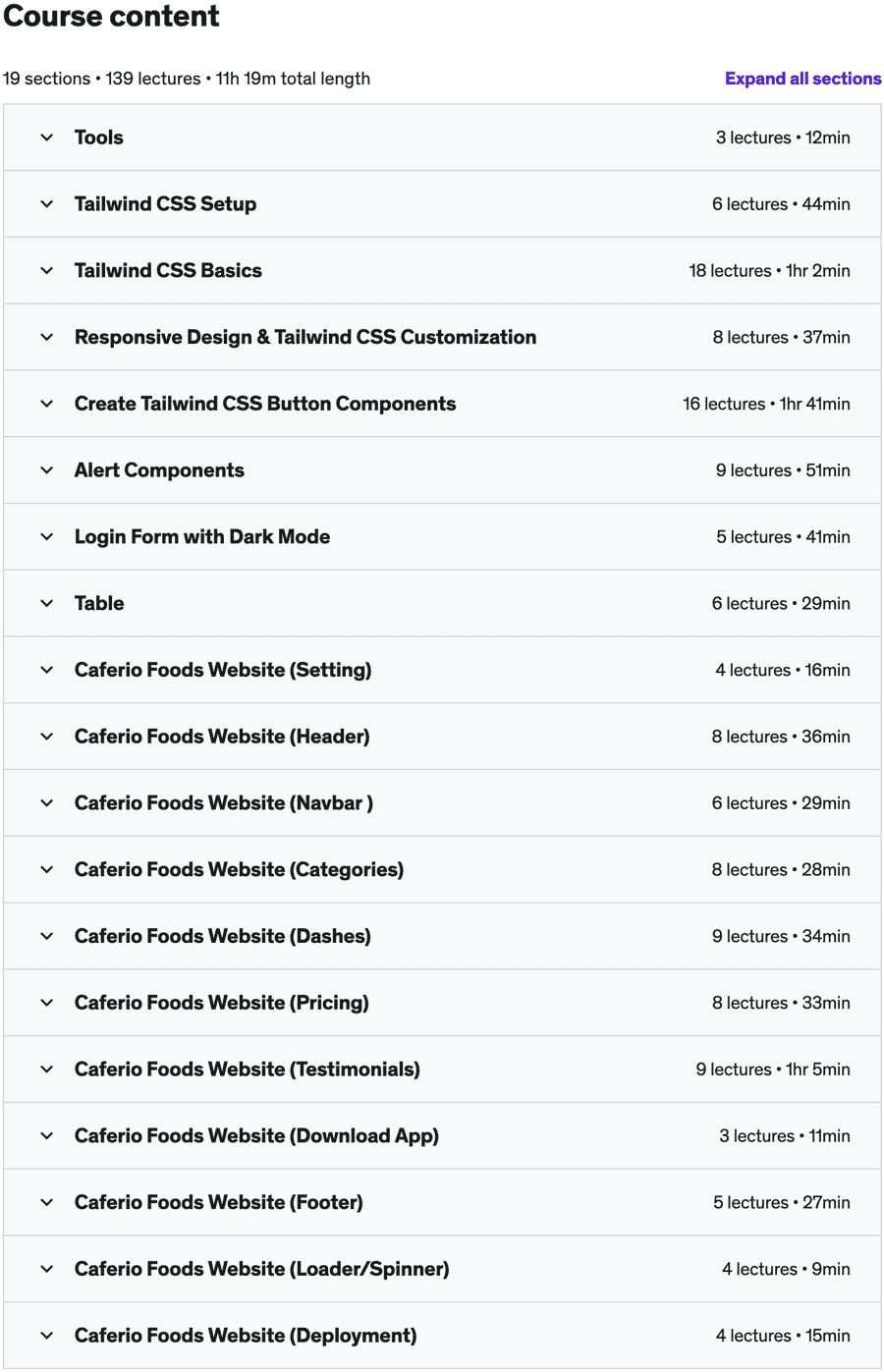 Course topics · Tailwind CSS 3, The Complete Guide, Build Projects 2021-6
