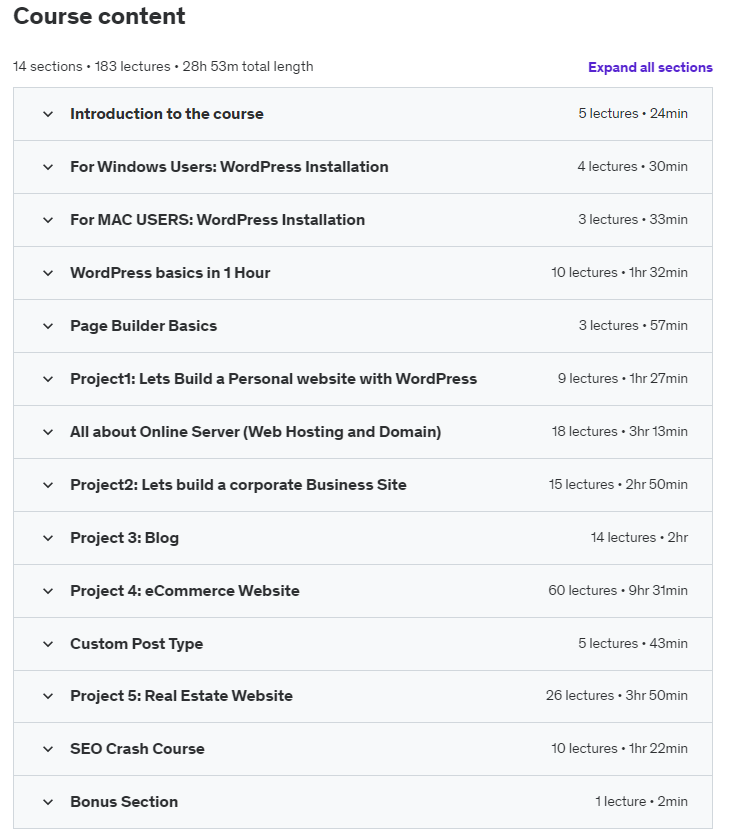 Course topics · WordPress 2023: The Complete WordPress Website Course 2023-10