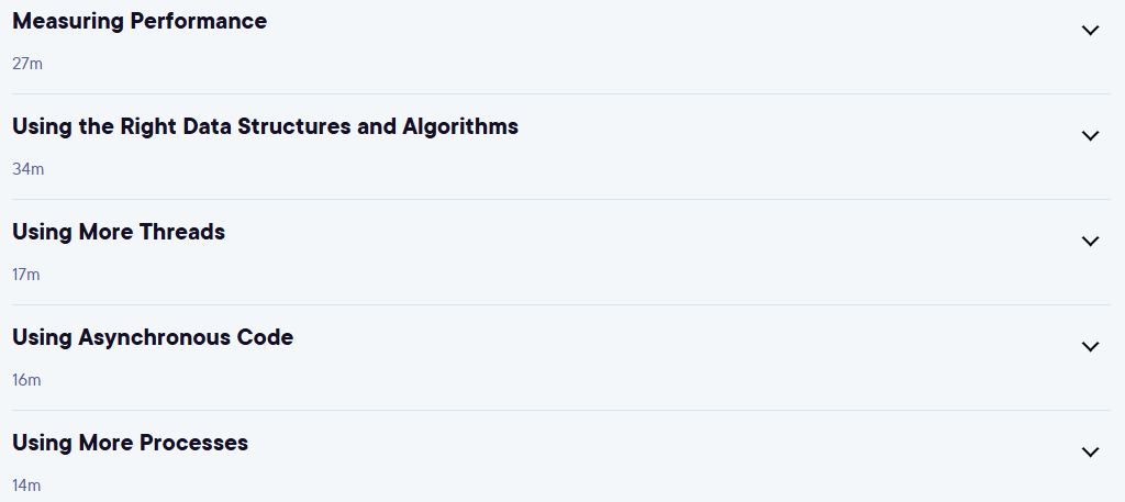 Course topics · Pluralsight — Python: Performance Optimization 2025-6