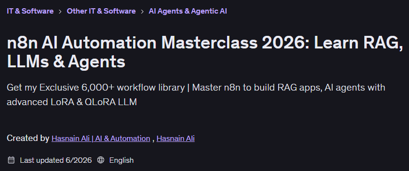 이미지 · n8n AI 자동화 종합 강좌 2026: RAG, LLM 및 에이전트를 배우십시오 2026-6