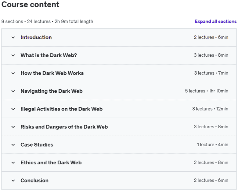 Course topics · Udemy — Dark Web 101 : Anonymous and Secure Browsing 2023 2023-6