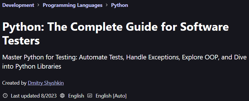 Pictures · Python: The Complete Guide for Software Testers 2023-8