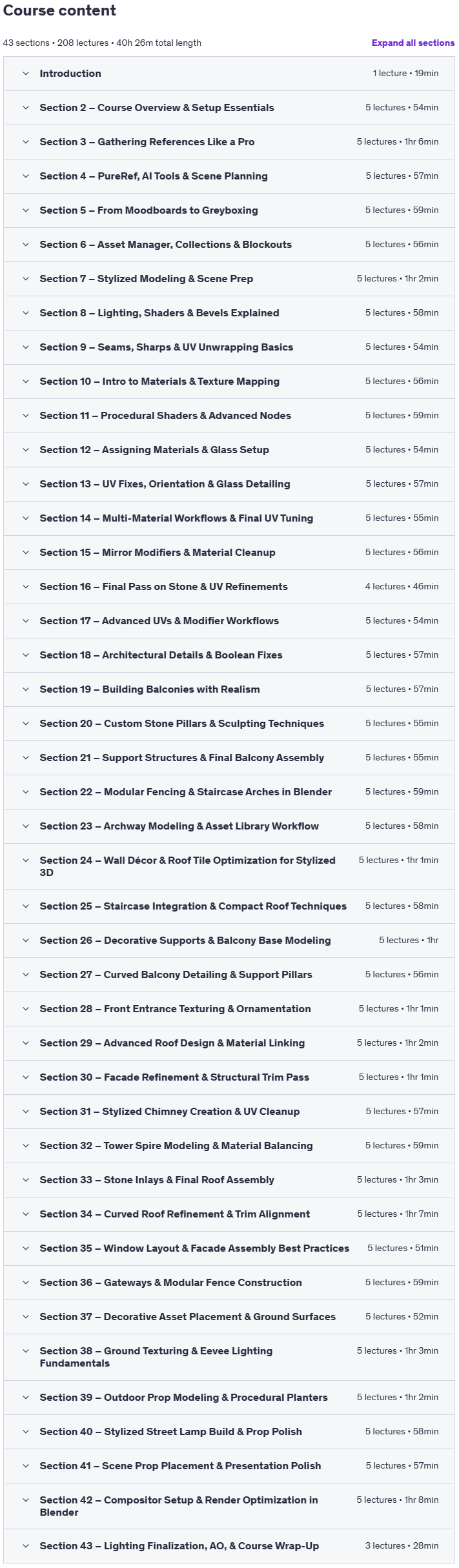 Course topics · Blender Building Masterclass from Concept to Final Render 2025-6
