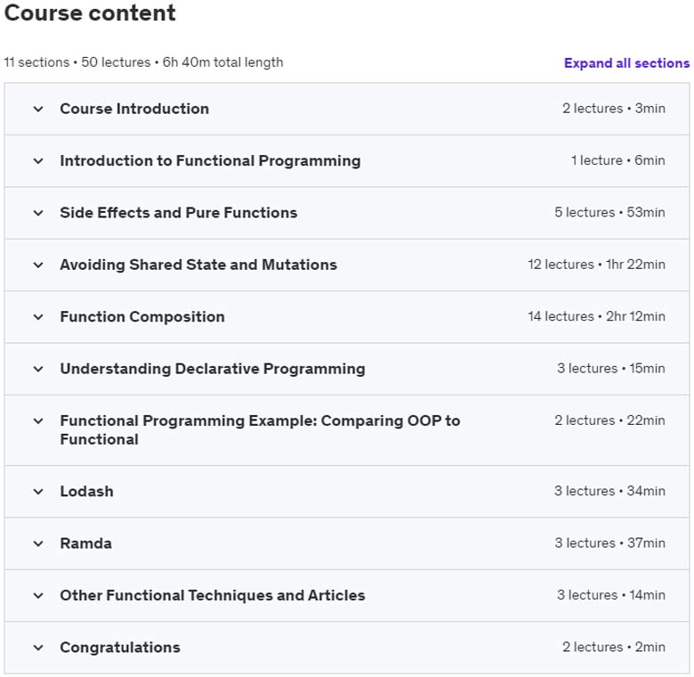 Course topics · Functional Programming in JavaScript: A Practical Approach 2022-2