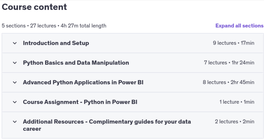 Course topics · Python in Microsoft Power BI to Enhance Reporting Power 2024-7