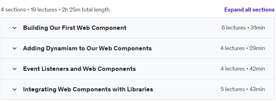 Course topics · Learn Practical Web Components Quickly 2020-2