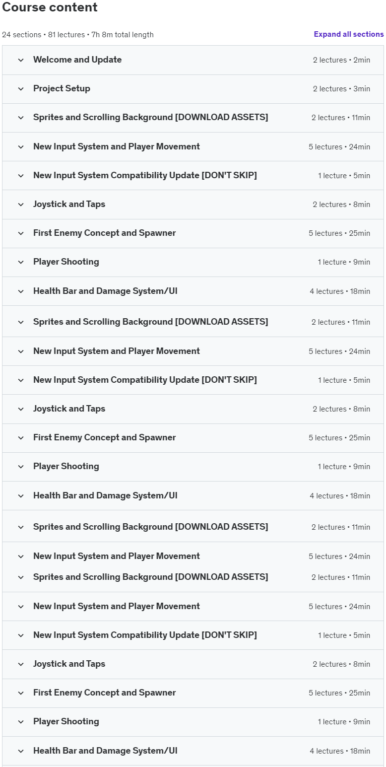 Course topics · Unity Mobile Game Development 2024-3