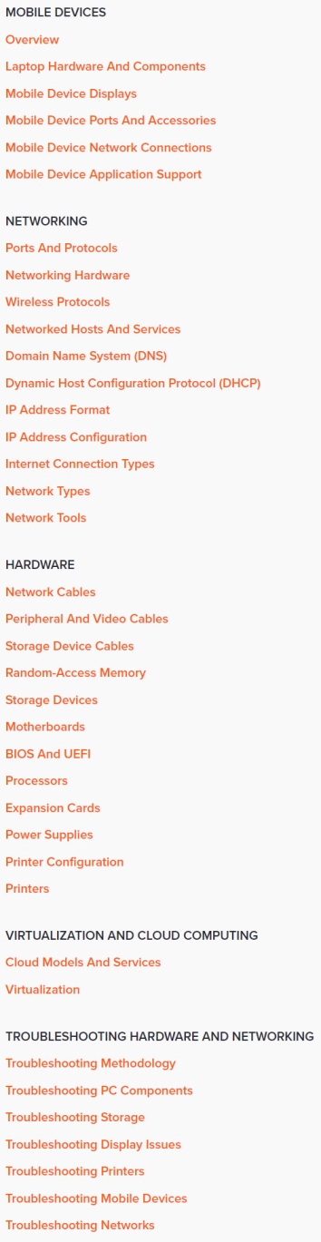 Course topics · ITProTV – CompTIA A+ Core 1 (220-1101) 2022-4
