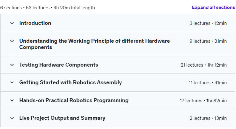 Course topics · Udemy — Developing Humanoid Robots: From Concept to Creation | 2024 2024-7