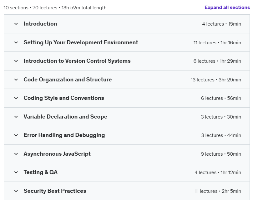 Course topics · JavaScript Best Practices – A Hands-On Approach 2024-11