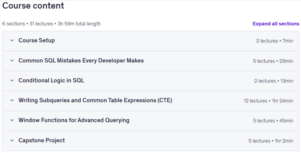 Course topics · Mastering Advanced SQL 2026-7