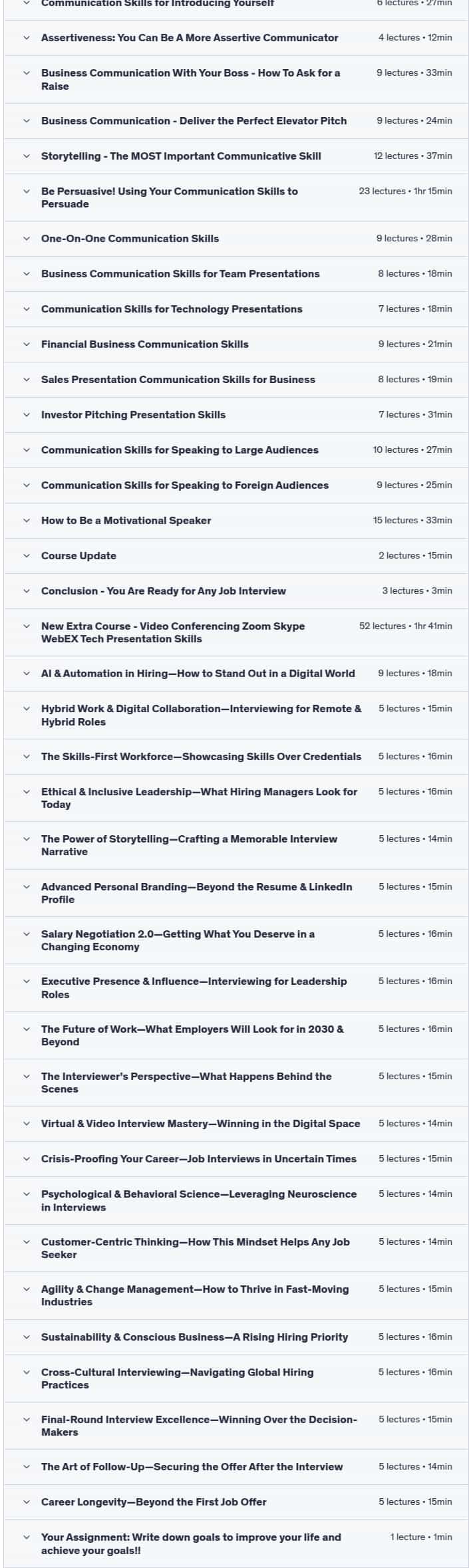 Course topics · Udemy — The Complete Job Interviewing Skills Masterclass Course 2025-3