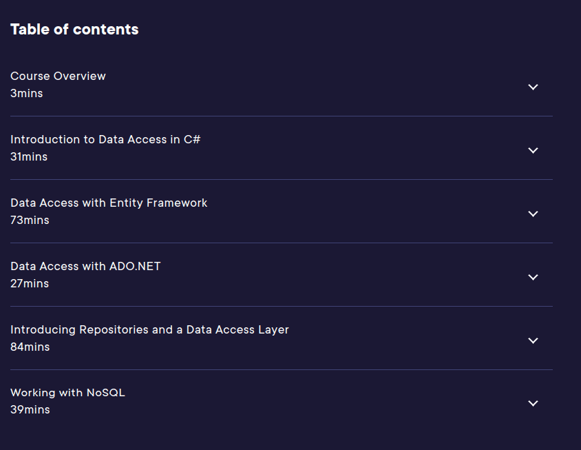 Course topics · Pluralsight — Data Access in C# 10 Fundamentals 2022-8