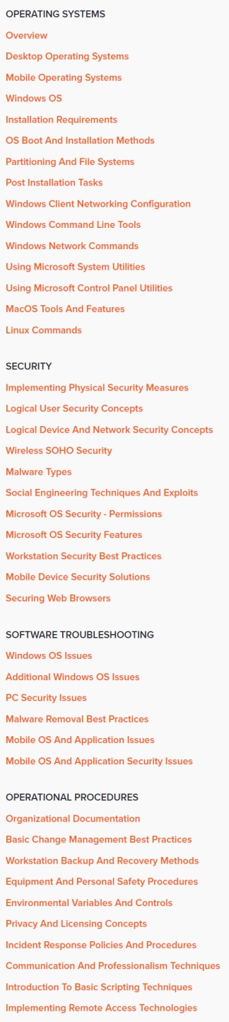 Course topics · ITProTV — CompTIA A+ Core 2 (220-1102) 2022-4