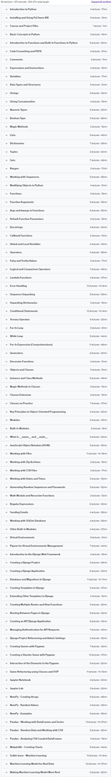 Course topics · Python – Complete Python, Django, Data Science and ML Guide 2023-8