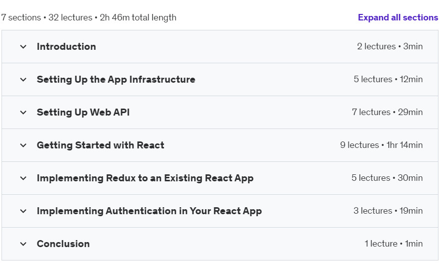 Course topics · Udemy — Building Scalable Web Apps with ReactJS & ASP NET Core 2024-8