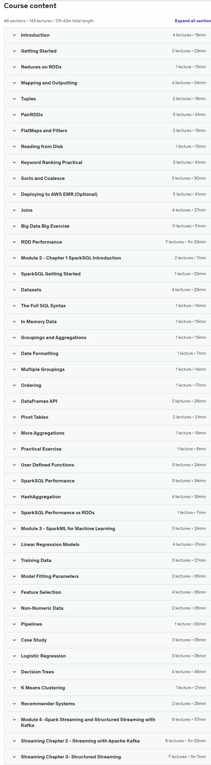 Course topics · Apache Spark for Java Developers 2019-4