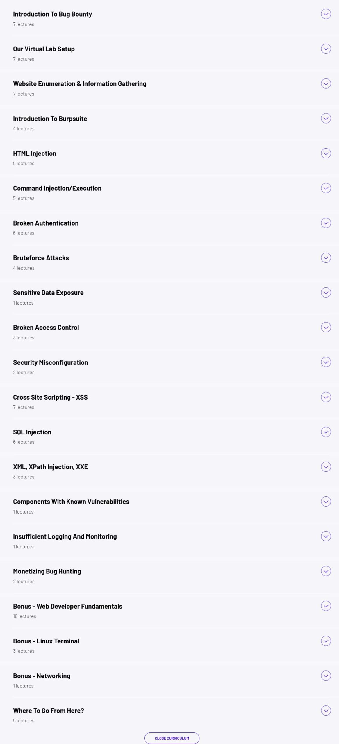 Course topics · ZeroToMastery – Web Security & Bug Bounty: Learn Penetration Testing 2025-4
