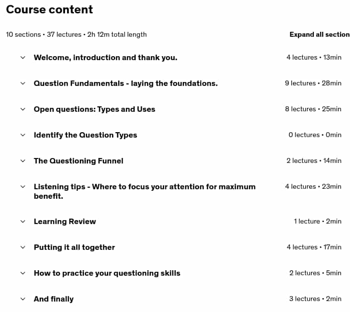 Course topics · Udemy — Ask Better Questions – Build Better Relationships 2025-5