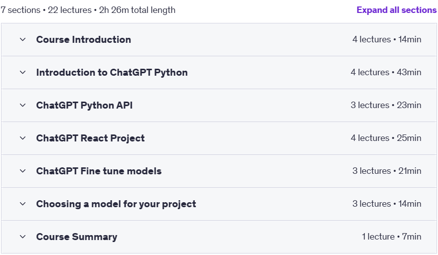 Course topics · Create Your Own ChatGPT Clone using Python 2023-9