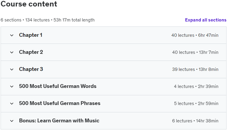 Course topics · Complete German Course: Learn German for Beginners 2023-11