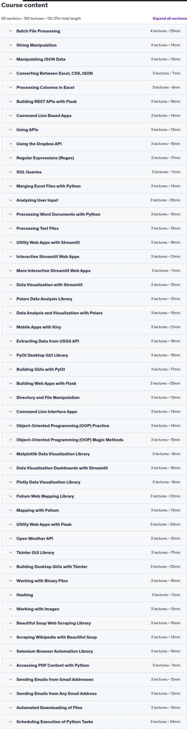 Course topics · Learn Python by Doing with 100 Projects 2025-1