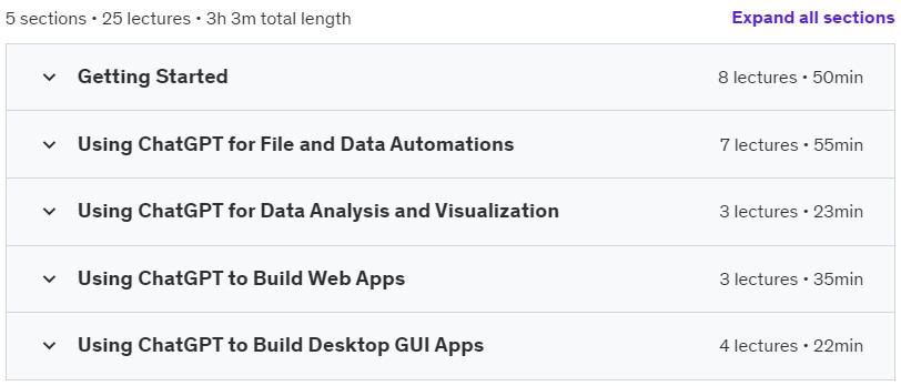 Course topics · Build Python Programs with ChatGPT with Zero Coding Skills 2023-3