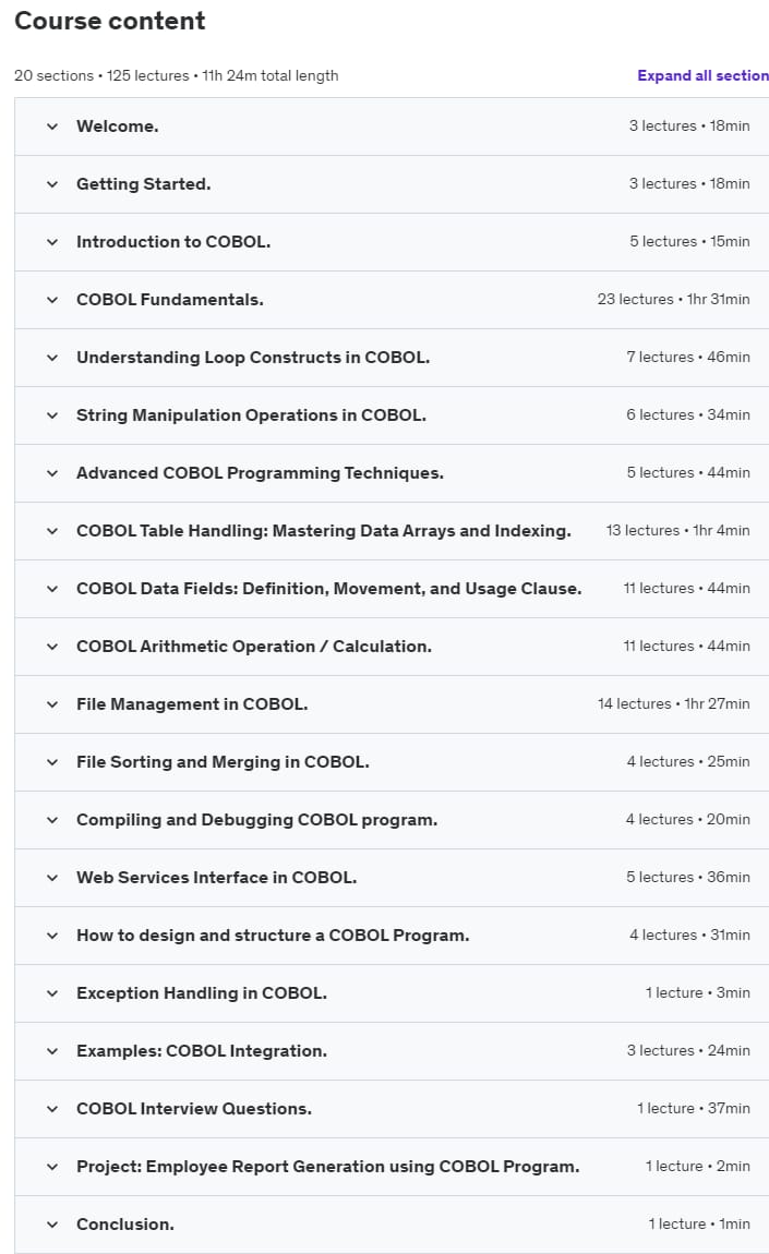 Course topics · COBOL Complete Reference Course! 2023-4