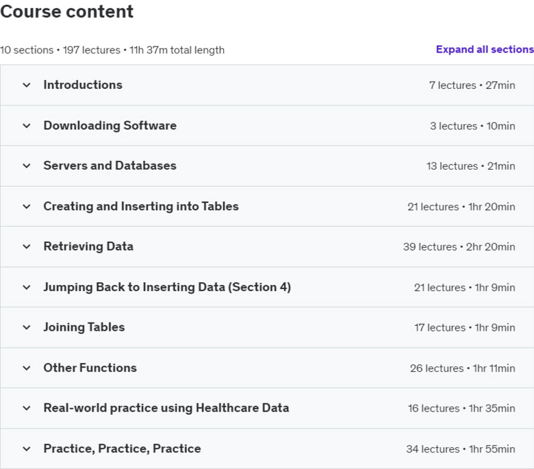 Course topics · Data Analytics: Intro to SQL using Healthcare Data 2022-9