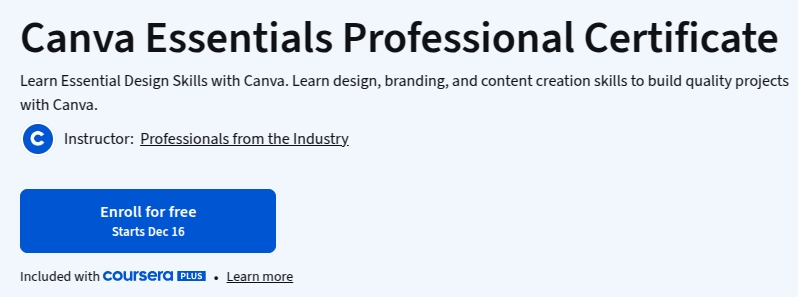 تصاویر · Canva Essentials پیشہ ورانہ سرٹیفکیٹ 2025-12