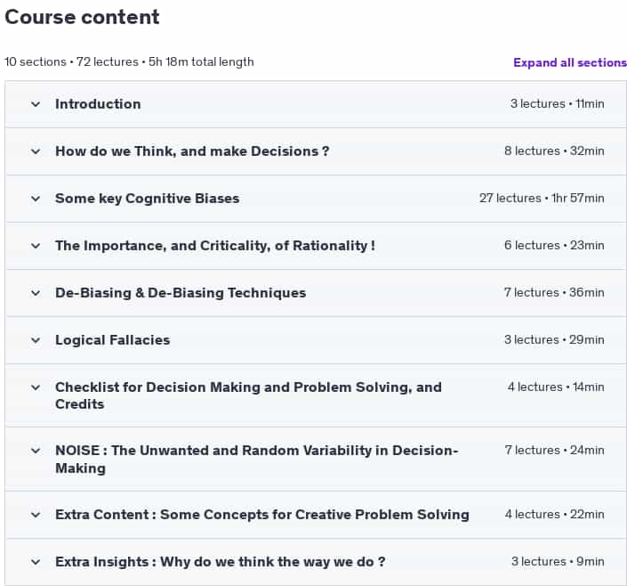 Course topics · Udemy — Master your Decision-Making, and Critical Thinking Skills ! 2025-1