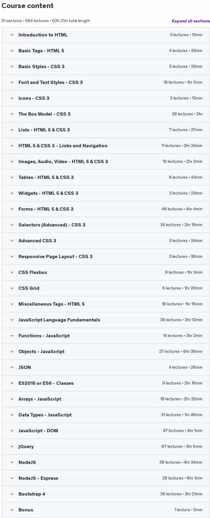 Course topics · Web Development | HTML | CSS | JavaScript | jQuery | NodeJS 2025-3