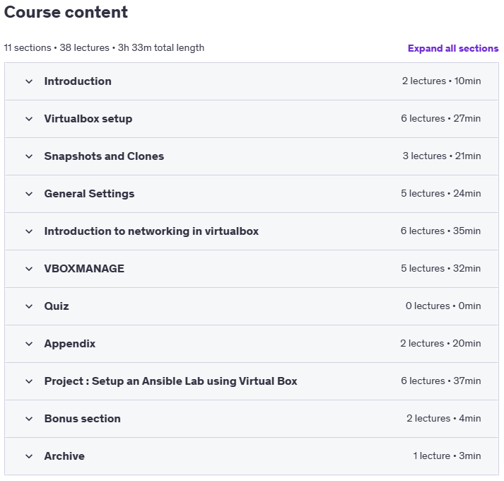 Course topics · Mastering VirtualBox: From Beginner to Expert!! 2019-4
