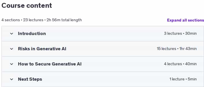 Course topics · Udemy — Generative AI – Risk and Cyber Security Masterclass 2025 2025-1