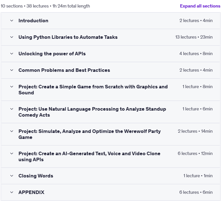Course topics · Udemy — Vibe Coding Bootcamp: Build Projects with AI in Minutes 2025-3