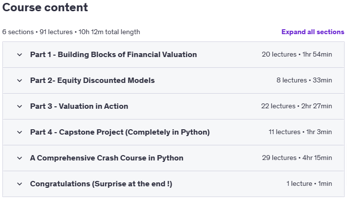 Course topics · Udemy — Financial Modelling with Python & Excel : DCF Valuation 2022-11
