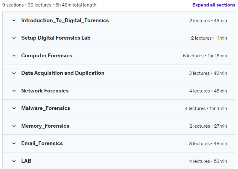 Course topics · Digital Forensics Masterclass Complete Computer Forensics 2024-7