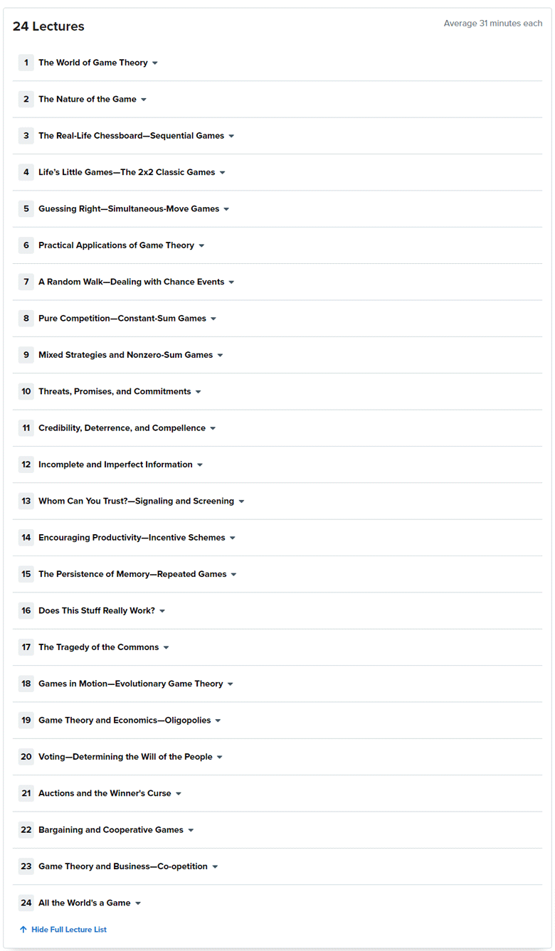 Course topics · Games People Play: Game Theory in Life, Business, and Beyond 2018-7
