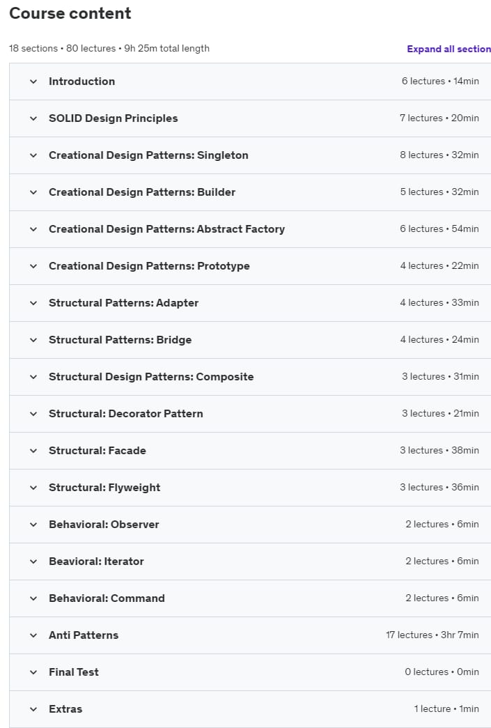 Course topics · Udemy — Design Patterns & Antipatterns & Solid in JavaScript 2024 2024-6