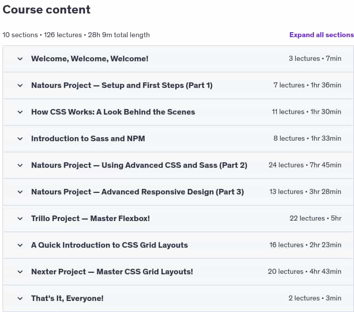 Course topics · Udemy — Advanced CSS and Sass: Flexbox, Grid, Animations and More! 2024-11