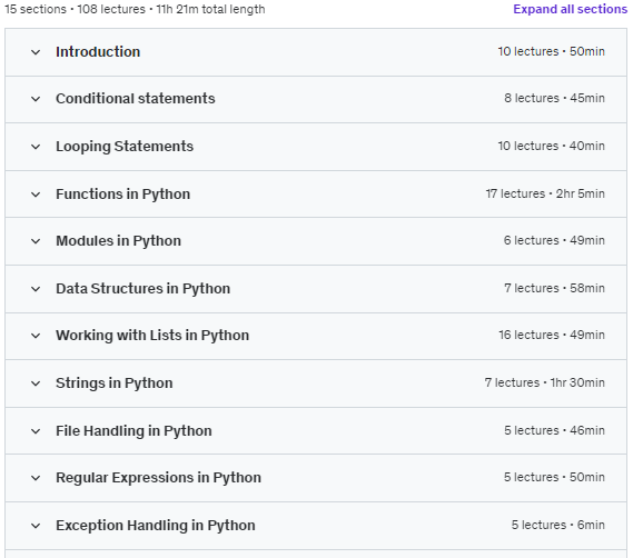 Course topics · 2023 Complete Python Bootcamp from Zero to Hero in Python 2023-8