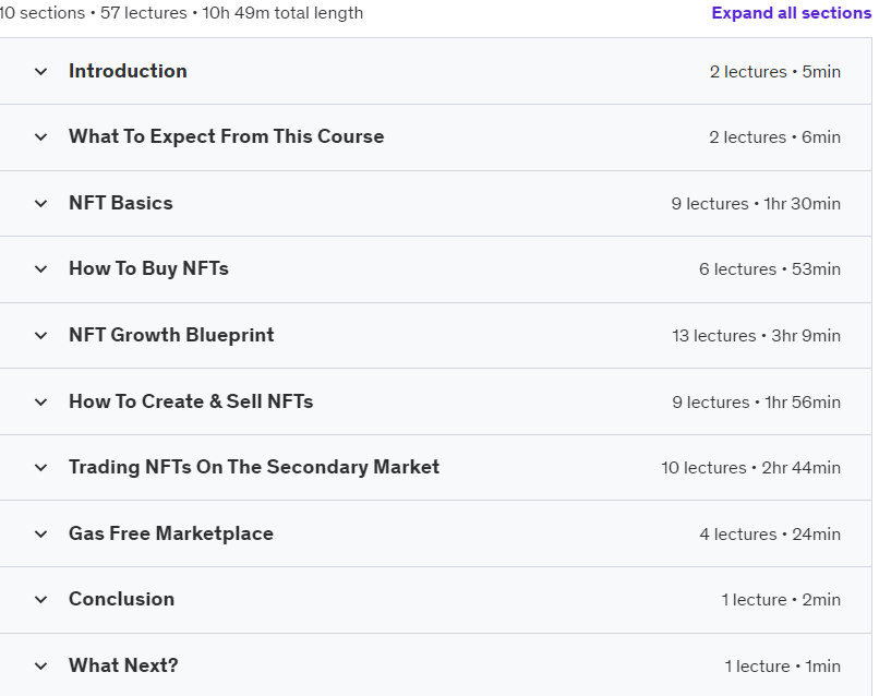 Course topics · Udemy — The Ultimate NFT Course 2024: Buy, Sell, Create & Trade NFTs 2023-10